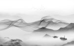 线条灰色山水框画 文件分层 