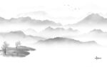 别墅灰色山水框画 文件分层 