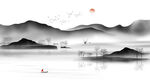 高清分层水墨山水推拉门打印图