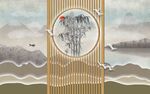 新中式格栅背景墙 