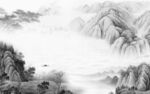 国画灰色山水背景 tif分层