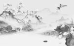 花鸟灰色山水背景 tif分层