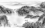客厅中式灰色山水 文件分层 