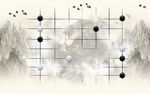 围棋水墨山水背景中式立体壁画