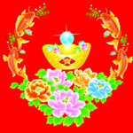 年画鱼 牡丹花 金元宝 