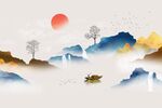 中式抽象山水背景墙
