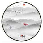 中式圆形意境山水装饰画