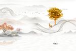 抽象烟雾金色山水背景墙