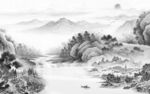 人气客厅灰色山水 tif分层