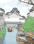 白沙水乡手绘