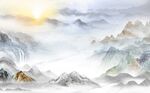 旭日东升高山流水中式电视背景墙