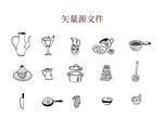 手绘简笔画餐具矢量