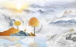 简约现代新中式山水电视背景墙