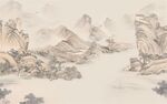 新中式古朴雅致暖色水墨山水背景