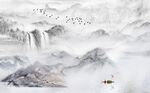 高山流水瀑布新中式电视背景墙