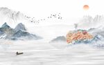 新中式国画意境山水电视背景墙