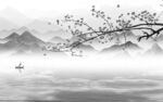 花鸟意境灰色山水 tif分层