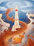 国潮祥龙航天科技神舟飞船插画