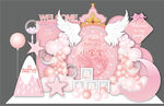 皇冠天使翅膀粉色女孩生日宝宝宴