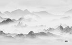 新中式灰色山水框画 tif分层