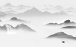 水墨灰色山水框画 tif分层