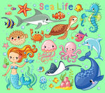 美人鱼 彩虹 卡通 海底世界