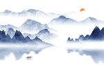 蓝色新款山水墙画 tif分层