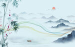 竹子 新款山水墙画 tif分层