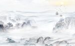旭日东升新中式客厅山水背景墙