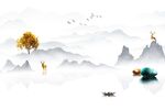 轻奢新中式古典水墨山水背景墙