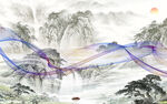高清 客厅山水墙画 tif分层
