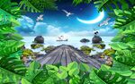 蓝天白云海景花鸟背景墙