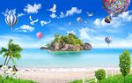 3D度假海岛阳光美景电视背景墙