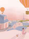 法国巴黎艾菲尔铁塔手绘插画城市
