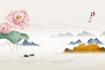 新中式荷花山水背景墙