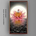 新中式月色红莲花玄关装饰画