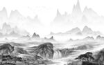 背景墙高端灰色山水 TiF分层