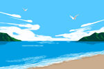 海边沙滩卡通插画