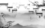 徽派 山水灰色墙画 tif分层