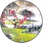 新中式水墨圆形山水画