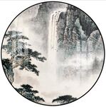 新中式水墨圆形山水画
