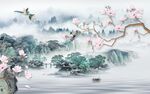 花鸟中式山水墙画 Tif分层