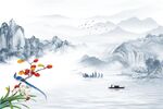 简约烟雨江南花鸟山水背景墙