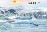 大理石纹山水 