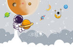 卡通儿童星球宇航员星星月亮壁画