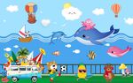 卡通海底动物海边背景墙图片