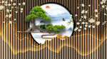 山水迎客松背景墙