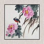 国画芙蓉花斗方