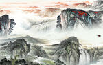高清 客厅中式山水 Tif分层