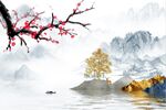 梅花山水背景墙